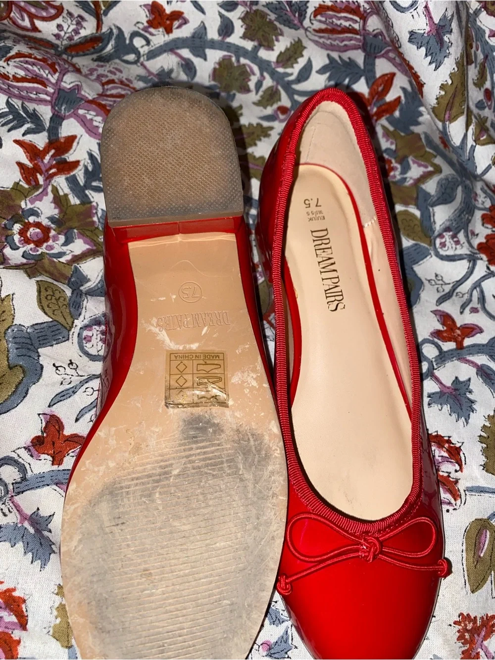 Dream Pairs Red Patent Ballet Flats with Bow and Low Heel